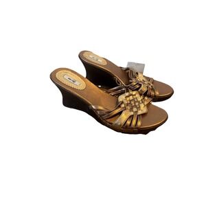 Vintage 90s Y2K Strappy Chunky Wedge Sandals Gold Silver Brown Retro Preppy Sz 8